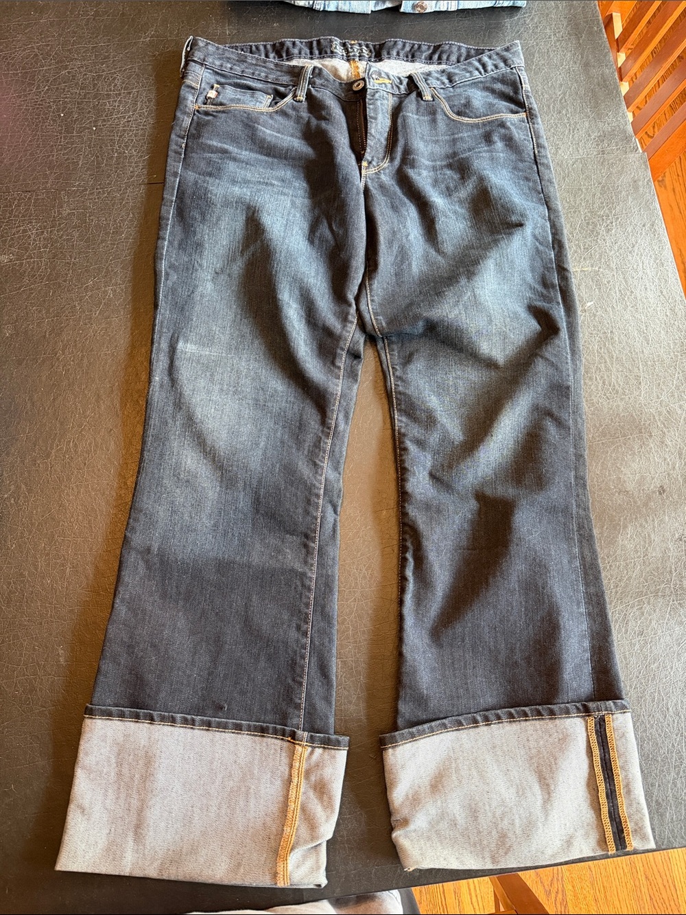Big Star Women's Dark Blue Flare Jeans with Cuffed Hem